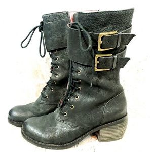 Luxury Rebel Lady Dee Black Leather Zip Up Mid-Calf Boots Womens Shoe